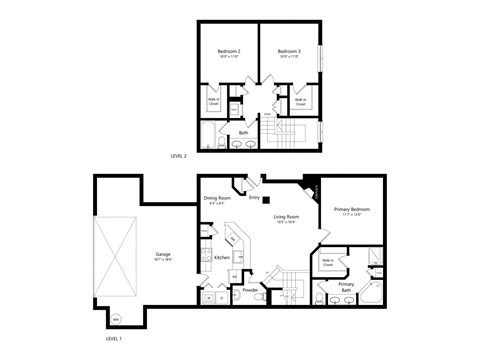 Floor plan for 3 beds, 2.5 baths, 1540 sqft